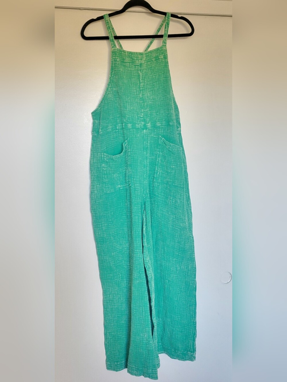 Easel Los Angeles Green Cotton Gauze Wide Leg Jumpsuit Overalls L